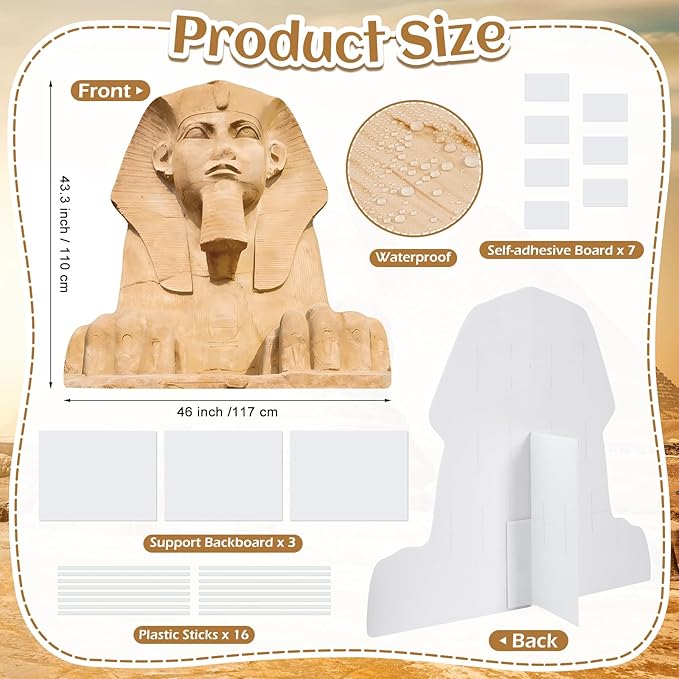 3.8 Ft Sphinx Cardboard Cutout Life Size Egyptian Statue Standee Ancient Egypt Stand Up Backdrop Props for Egyptian Theme Party Decor Indoor Outdoor Classroom Museum Events Photo Booth