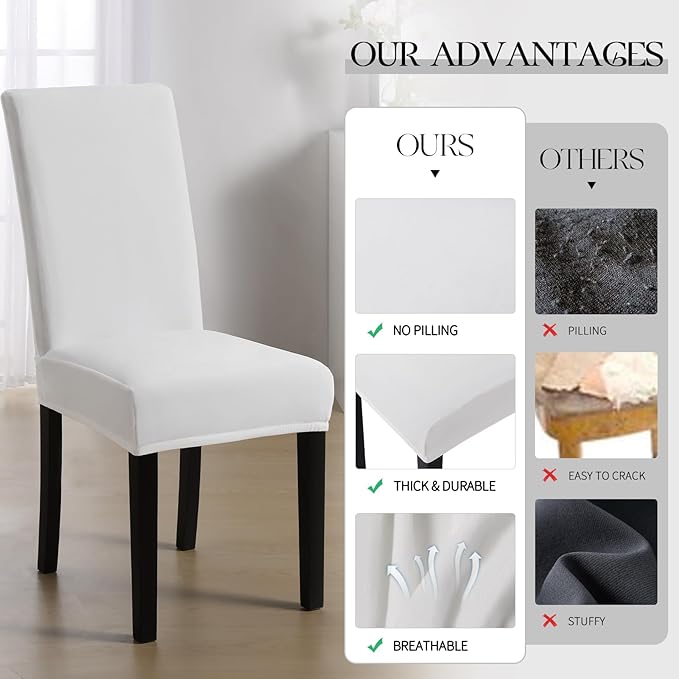 MOSAYT Velvet Stretch Chair Covers for Dining Room Set of 2 - Soft Slipcovers with Thick Removable Fabric for Parsons Chairs, Washable Seat Protectors for Kitchen, Banquet & Home Decor, White