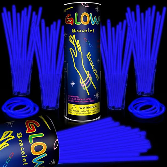 200 Pack 8'' Glow Sticks Bulk Party Favors Blue Light Up Sticks with Connectors Neon Glow in the Dark Party Supplies Bracelets for Holiday Birthday Party Decoration(Blue)