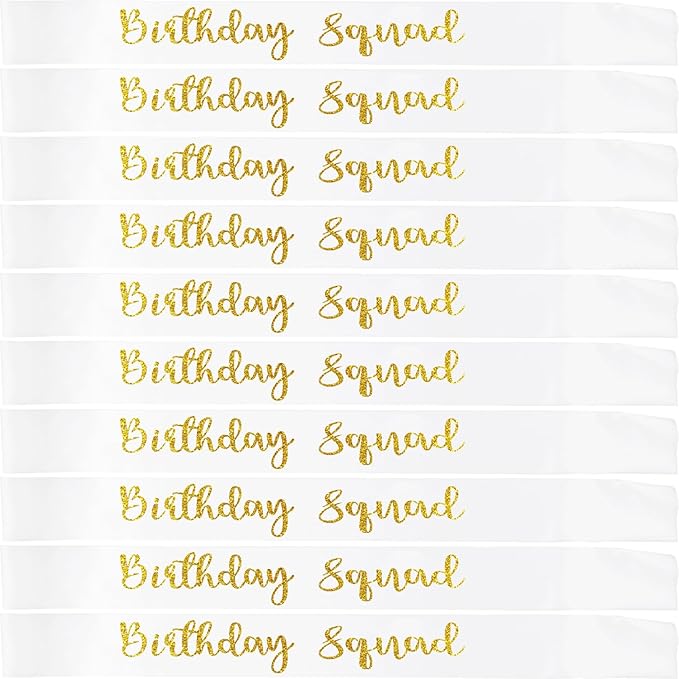 10Pcs Birthday Squad Sash Gold Glitter White Satin Sashes Funny Birthday Sashes Birthday Party Supplies Gifts