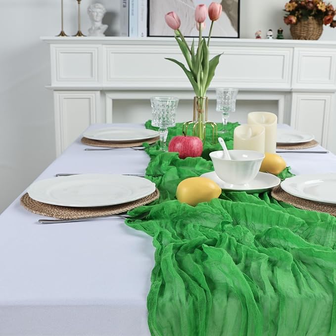 8 Pack Green Cheesecloth Table Runner 10ft Boho Gauze 120 Inch Cheese Cloth Table Runner Rustic Sheer for Spring Holiday Baby Shower Party Décor Home Wedding Decoration