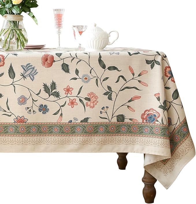 ISAENNE Designer French Linen Tablecloth Rectangular,118"x67"-Daffy | Vintage Elegant Long Table Cloth Rectangle Table,Floral Pattern,Decoration,Dining Room,Kitchen,Tea Party,Thanksgiving