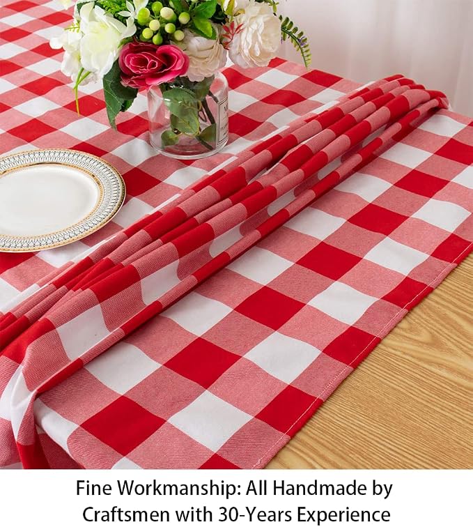 ShinyBeauty Checked Square Tablecloth 54x54-Inch Red and White Buffalo Plaid Washable Cotton Table Cover for Dining Room - Gingham Rustic Lattice Christmas Decor