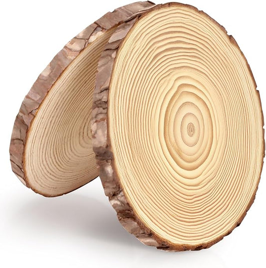 FSWCCK 2 Pack Nature Unfinished Round Wood Slices, 9-11 Inches Wooden Circle, Large Wood Slabs for Weddings Centerpieces Decor and DIY Painting Crafts (9"-11")