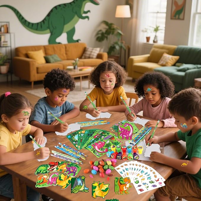 BenLouis 96Pcs Dinosaur Party Favors Dino Theme School Stationery Set Bulk for Kids Jurassic Birthday Party Goodie Bag Stuffers Classroom Gifts Rewards Pinata Filler