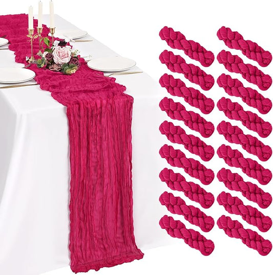 18 Pack Cheesecloth Table Runner 10FT Hot Pink Table Runner Boho Gauze Cheese Cloth Table Runners Long Rustic Sheer Table Decorations for Wedding Party Baby Bridal Shower Birthday Holiday Home