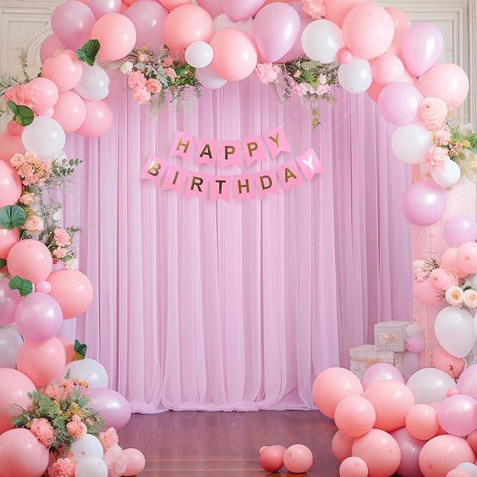 20ft X 10ft Baby Pink Tulle Backdrop Curtain for Parites, Sheer Photo Backdrop Curtains Fabric Drapes for Wedding Baby Shower Birthday Party Bridal Girl Shower Background Decorations