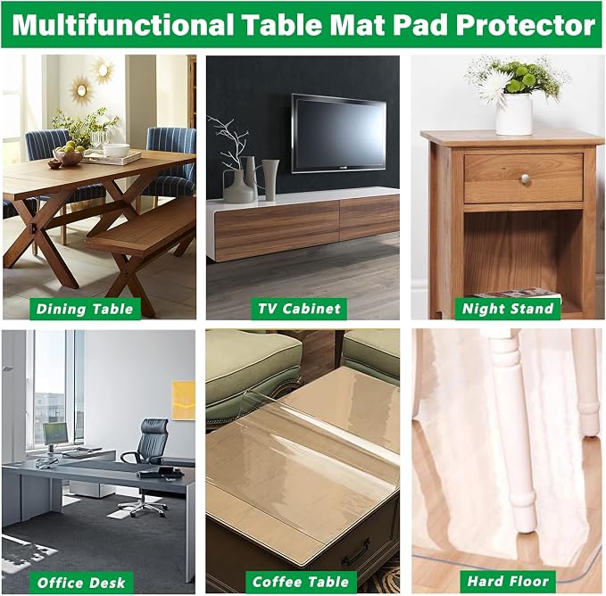 45 Inch Dia 1.5mm Thick Round Clear Table Cover Protector PVC Vinyl Plastic Tablecloth Kitchen Table Covers Crystal Wipeable Tablecloth Dining Coffee Table Pad Wood Glass Furniture Protector