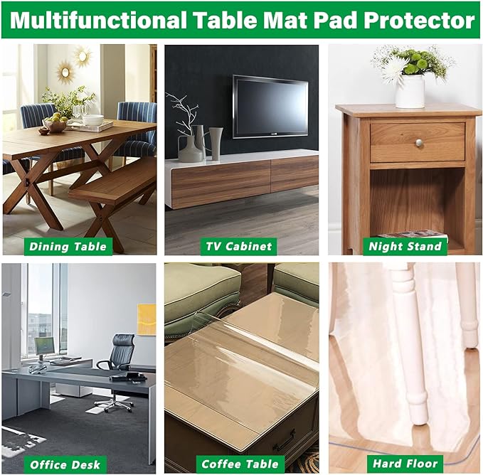 24X42 Inch 1.5mm Thick Clear Vinyl Tablecloths Glass Dining Table Runner Cover Clear Rectangle Tablecloth Waterproof Table Top Protector Transparent Table Cover for Glass Wooden Table Wipeable