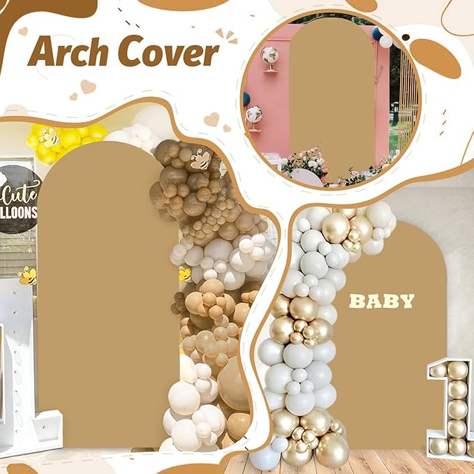 FOTSHARER Spandex Arch Backdrop Cover 2.6FTx6FT Brown Backdrop Cover Wedding Arch Cover for Holiday Party Decoration Arch Covers Stretchy Backdrop Balloon Arch Cover Tan Backdrop Covers for Arch Stand