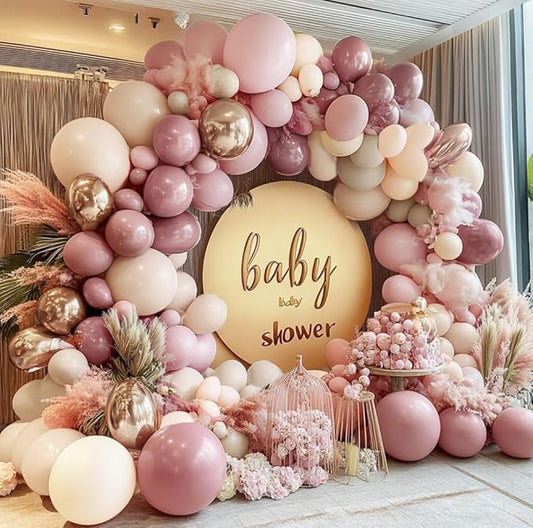 Dusty Pink Rose Balloon Garland Double Stuffed Mauve Light Pink Latex Blush Nude Beige Champagne Gold Balloon Arch Kit for Mothers Day Birthday Baby Shower Neutral Boho Wedding Party Decor