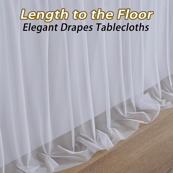 leegleri 6 pk 6ft White Tulle Tablecloth for Rectangle Tables, 2-in-1 Table Covers with Tulle Skirt,Wrinkle Free Stretchy Ruffle Tulle Table Cloths Fitted for Wedding Party Banquet Vendor