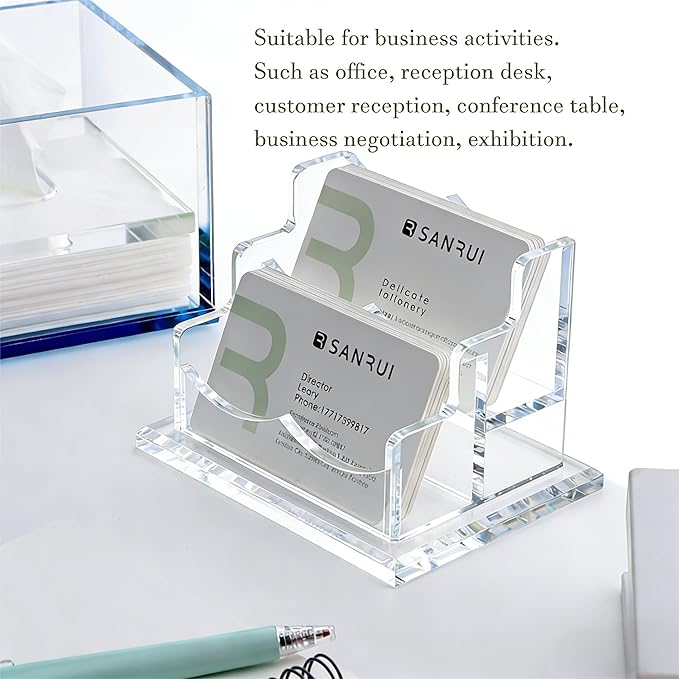 YUXUN Acrylic Business Card Holder for Desk-2 Tier 2 Slots, 3.5"×2" Multiple Business Card Holder Organizer for Women Men, 100+ Business Cards for Office Exhibition Home