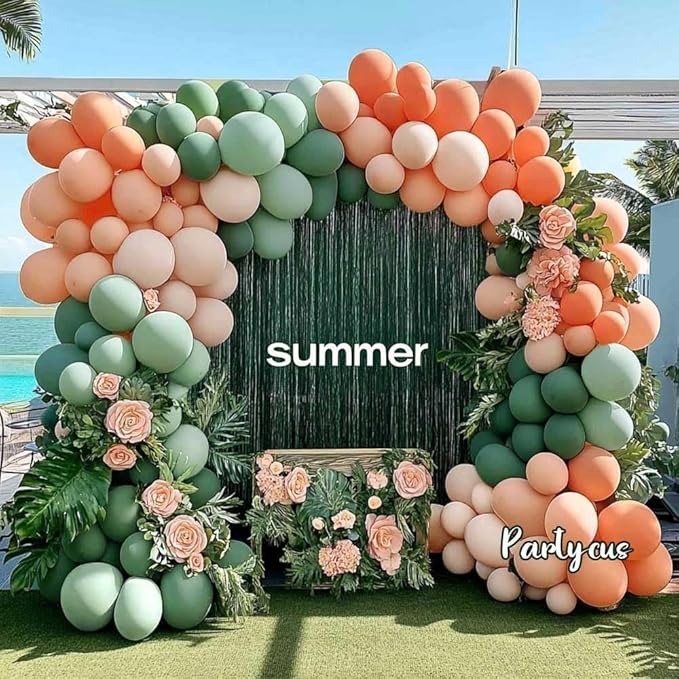 Sage Green Peach Balloon Arch, Double Stuffed Dusty Green Pastel Orange Blush Nude Matte Balloon Garland Kit for Baby Shower Birthday Bridal Wedding Easter Party Decoration