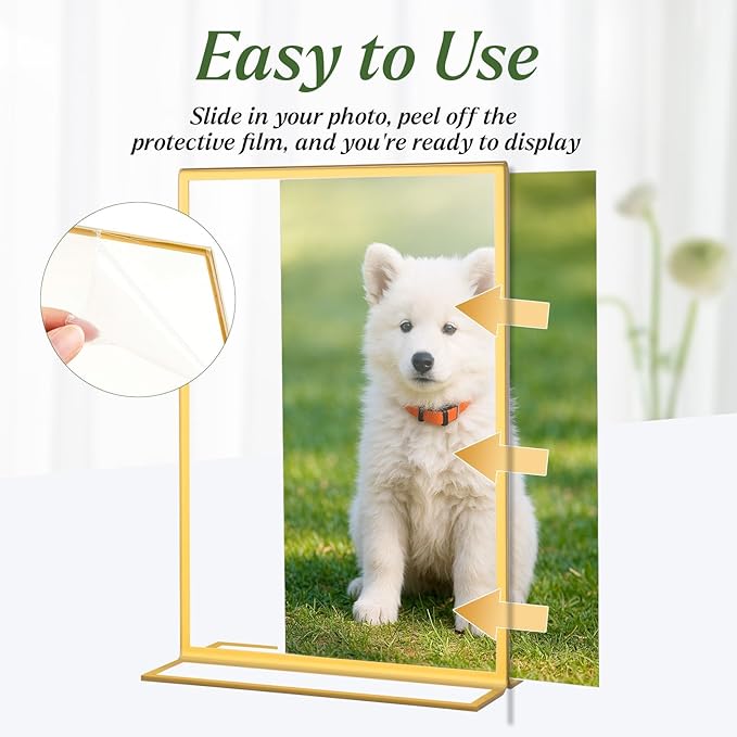 10 Pack Gold Acrylic Sign Holders 5x7 Double Sided Picture Frames, Wedding Table Number Frames, Table Display Stand for Restaurant Signs, Party and Office Photos