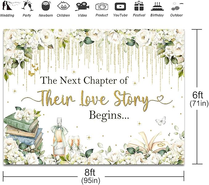 Wedding Backdrop 8x6ft White Floral The Next Chapter of Their Love Story Begins Party Decorations Background Cheers to Wedding Bridal Shower Engagement Banner Photo Booth Props