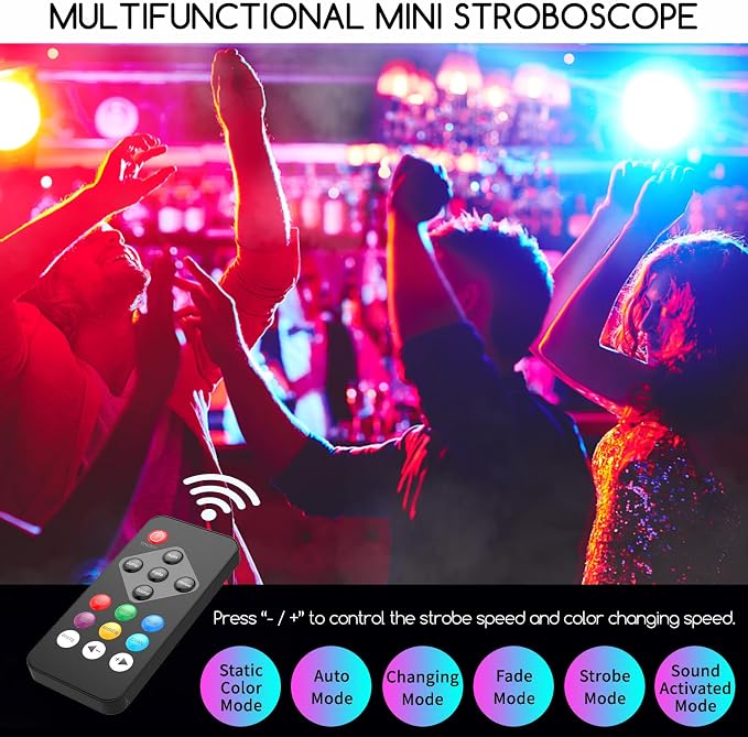 Strobe Lights Halloween, Telbum Colorful Strobe Light for Parties, Super-Bright 54 RGB LED Mini Strobe Lights with Remote Control Sound Activated, Plug-in Flash Light for Room DJ Stage Wedding 2Pack