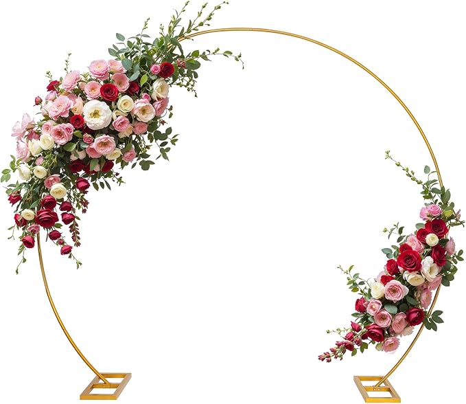 Liacere Wokceer Wedding Arch 7*8FT Round Backdrop Stand Gold Metal Circle Backdrop Stand Circle Balloon Arch Stand Frame for Birthday Party Bridal Shower Anniversary Ceremony Candy Tables Celebration