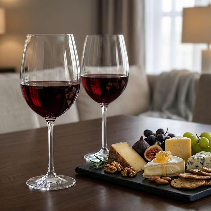 Restaurantware Wine Glasses 6 Count 25 Ounce Glass Bordeaux Wine Drinkware Crystal Dishwasher Safe Lead-Free Clear