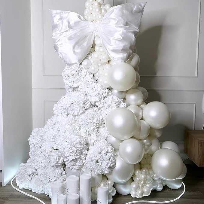 Pearl White Balloons With Pearl Stickers, 98PCS Pearl Standard White Double Stuffed Balloons Garland Arch Kit, 18/12/10/5 inch Different Size Balloons for Wedding Bridal Baby Shower Decorations
