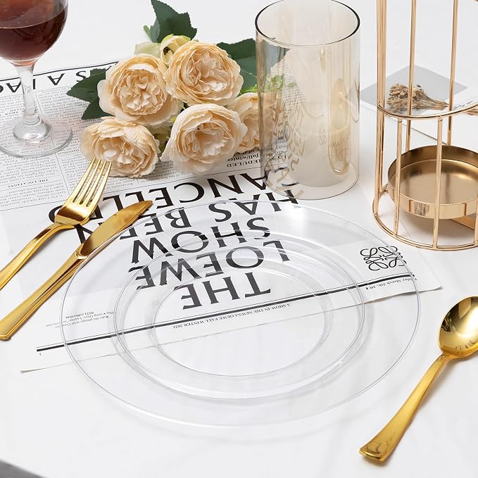 Bestluck 200PCS Clear Plastic Plates, Clear Disposable Plates for 100 Guests, 100 Dinner Plates 10.25 inch & 50 Dessert Plates 7.5 inch for Party, Graduation, Wedding
