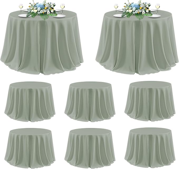 sancua Round Tablecloth 120 Inch Diameter, 8 Pack - Circle Polyester Fabric Table Cloth for Wedding Party Reception Banquet Birthday, Washable Formal Table Cover (Fit 48-96 Inch Tables), Sage Green