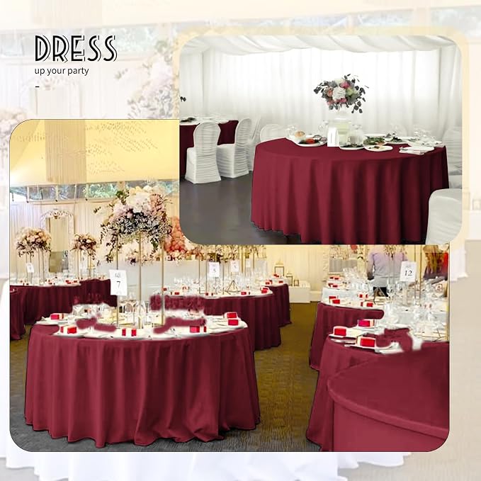 YMHPRIDE 6 Pack Round Tablecloth Burgundy Table Cloth 120 Inch Polyester Round Table Cloth,Burgundy Tablecloths Round Washable Fabric Table Covers for Wedding,Party,Dining,Banquet