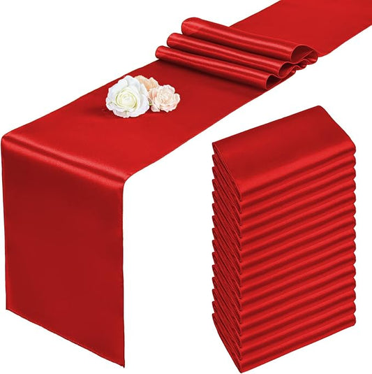 15 Pack Red Table Runner 12 x 108 Inch Long Table Runner for Party, Smooth Satin Fabric Table Decor for Wedding, Birthday Party Banquets Graduation Engagements Decoration