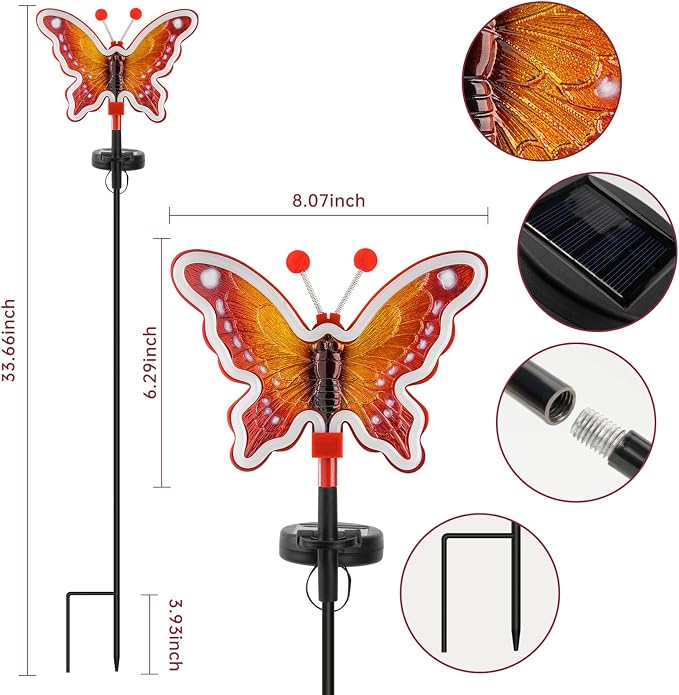 Solar Garden Butterfly Lights, Garden Outdoor Lights Decor, Butterfly Solar neon Light,led Butterfly Lights,Yard Patio Pathway Decoration (Red, 2pack)