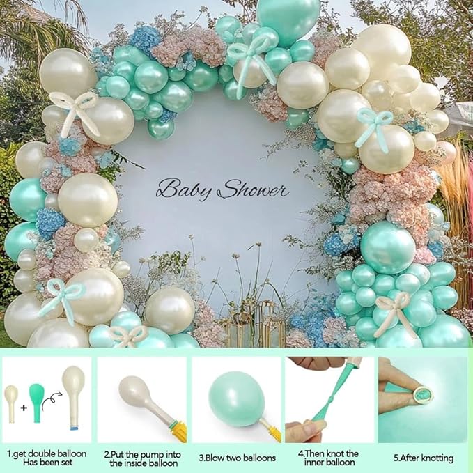Pearl Teal Blue Balloon Double Stuffed Blue Balloons Garland Pearl Turquoise Arch Kit Teal Long Balloons Different Size for Birthday Wedding Baby Shower Anniversary Decoration