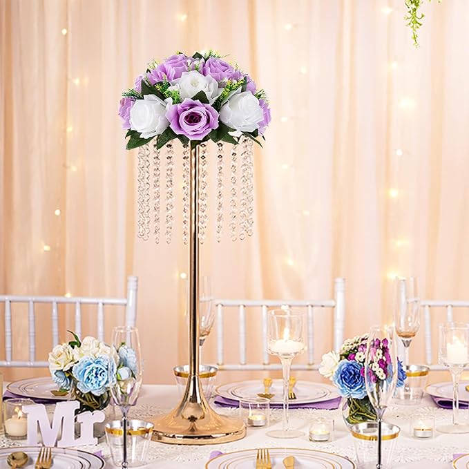 BLOSMON Lilac Purple Flowers Artificial: 2 Pcs Fake Roses Flower Balls Centerpiece for Wedding Table Decoration- Artificial Silk Kissing Bouquet Floral Arrangement for Home Party Event Decor | Wedding Table Decoration Floral Arrangement - Faux Silk Kis...