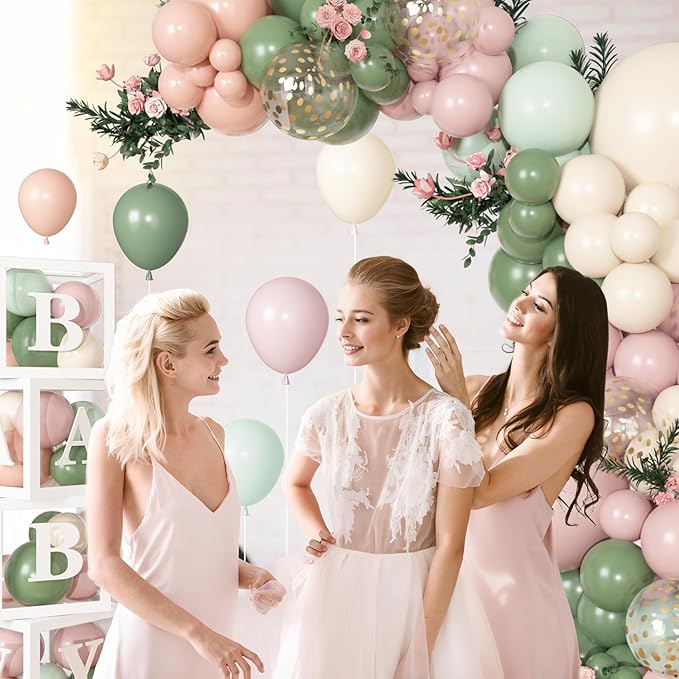 153Pcs Pink and Sage Green Balloon Arch Kit, Baby in Bloom Baby Shower Decorations for Girl Boxes with Letters (A-Z+Baby) for Boho Floral Baby Shower Birthday Gender Reveal Party Supplies