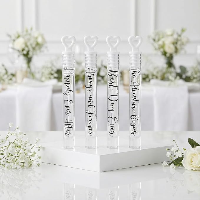 Hollowfly 120 Pack Wedding Mini Bubble Wands for a Wedding Bulk, Black Love Word White Heart Bubble for Guests Send off Wand Adult Bridal Exit Shower Party Supplies Valentine Anniversaries Celebration