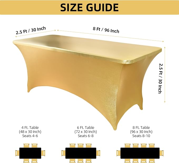 2-Pack 8ft Spandex Table Covers for Rectangle Folding Tables - Washable Elastic Tablecloth - Ultimate Fitted Table Protector for Birthday Parties, Trade Shows, Banquet