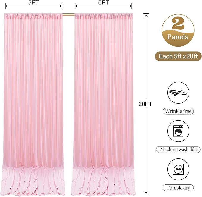 10ftx12ft Wrinkle Free Pink Backdrop Curtain, 2 Panels 12FT Long Wedding Photo Backdrop Drapes, Silky Polyester Back Drop Cloth for Birthday Photography Background Party Backdrop Draping