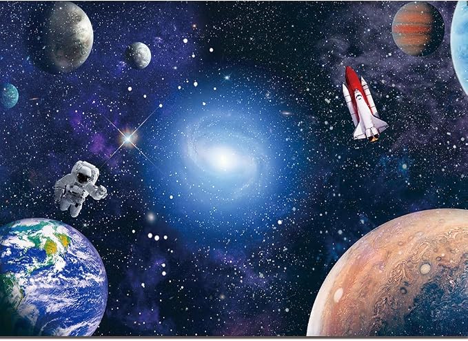10x8FT Space Astronaut Cosmic Photo Backdrop Galaxy Stars Theme Newborn Gift Children Birthday Party Cake Table Photography Background Banner Polyester Fabric Decorations Supplies (10x8ft)