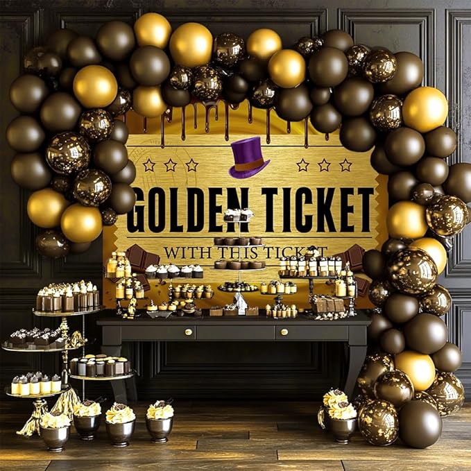 5x3FT Candy Photo Backdrops Golden Ticket Backdrop Chocolate Factory Background Children's Birthday Photography Background Baby Shower Decoration Banner TAYBDJ805