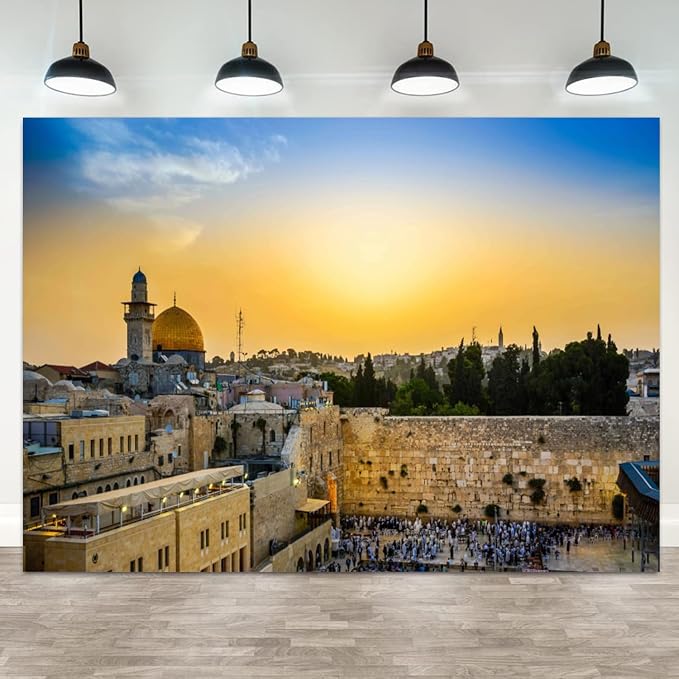 10x7ft Jerusalem Western Wall Backdrop Jewish New Year Photography Background Rosh Hashanah Shana Tova Sukkot Sukkah Yom Kippur Purim Passover Hanukkah Banner Decorations Photo Booth Prop