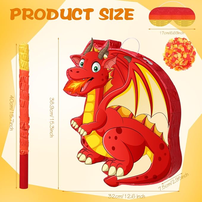 Dinosaur Pinata Set Dino Themed Pinata with Stick and Blindfold Girls Dinosaur Birthday Party for Animal Theme Party Decoration Baby Shower Game Supplies(Red Dino)