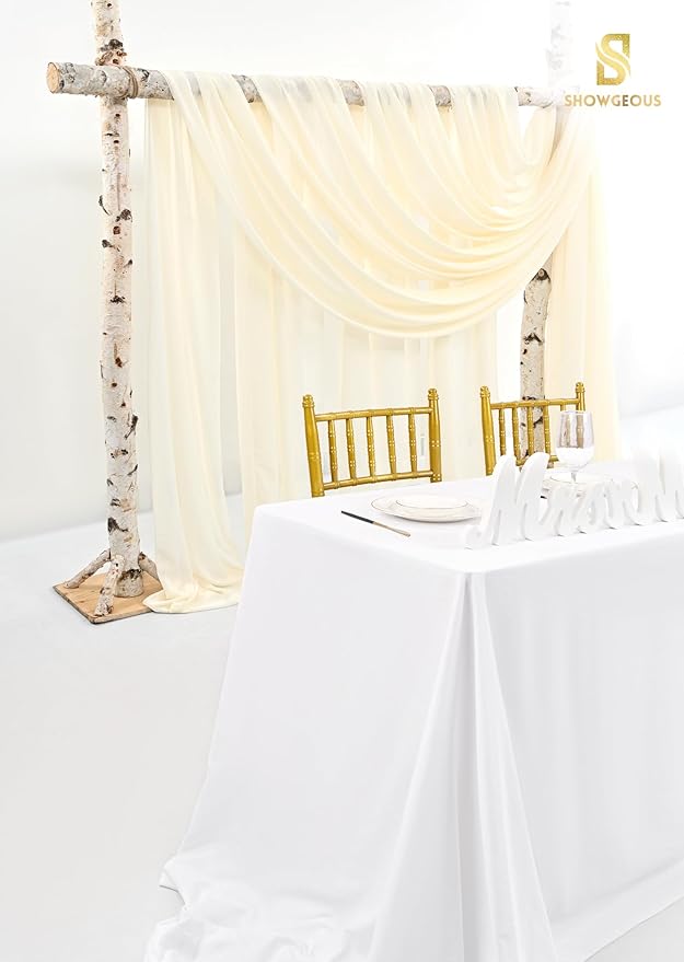 Wedding Arch Draping Fabric,1 Panel 28" x20ft Beige Wedding Arch Drapes for Ceremony Chiffon Fabric Drapes Arbor Drapery Wedding Arch Decorations for Reception Sheer Backdrop Curtains for Party Swag