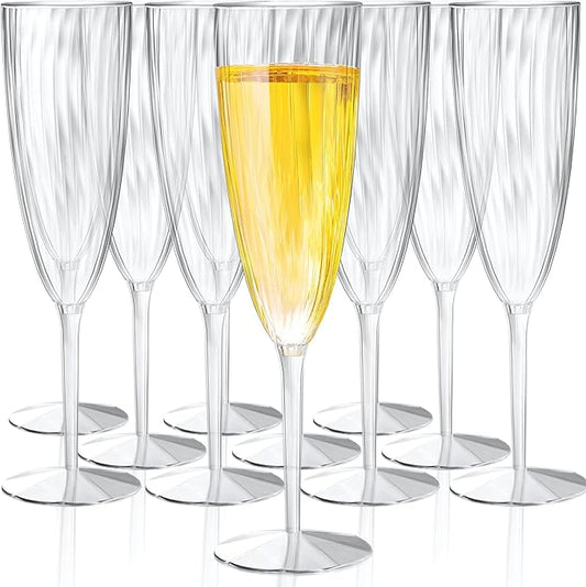 Potchen 48 Pieces 6 Oz Plastic Champagne Flutes Hard Disposable Plastic Champagne Glasses Wedding Wine Mimosa Glasses for Drinking Toasting Home Daily Life