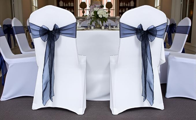MDS® Pack of 200 Organza Chair Sashes for Wedding Decoration, Reusable Sheer Chair Bows for Banquet Chair Cover, Reception, Bridal Shower, Baby Shower, Birthday Party & Special Events - Black