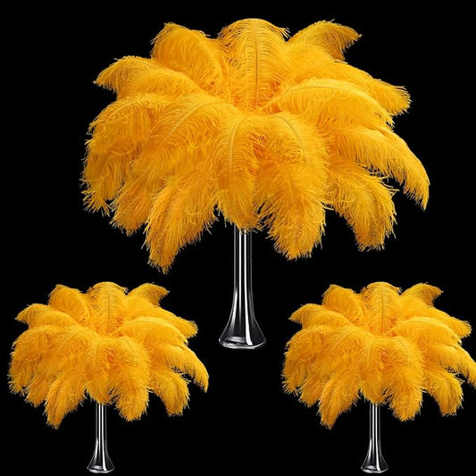 Maitys 90 Pcs Large Natural Ostrich Feathers Bulk 14-16 Inch (35-40cm) 12-14 Inch (30-35cm) 10-12 (25-30cm) Ostrich Feathers Plumes for Centerpieces Wedding (Gold)