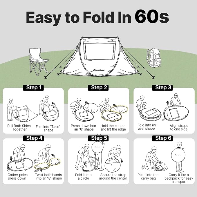 EchoSmile Pop Up Camping Tent, 2/4/6 Person Easy Setup Tent, Water Resistant Dome, Portable with Carry Bag