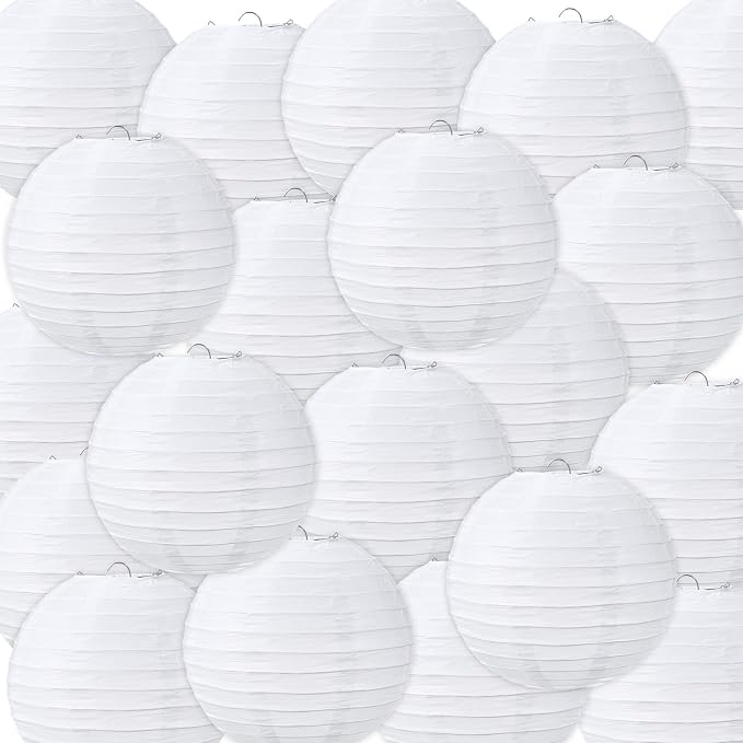 Treela 48 Pack White Chinese Japanese Paper Lanterns Decorative Hanging Round Paper Lantern Lamps for Wedding Birthday Party Decorations (12 Inch)