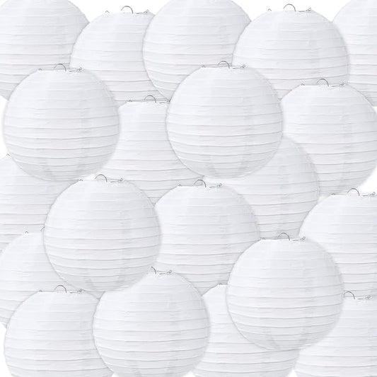 Treela 48 Pack White Chinese Japanese Paper Lanterns Decorative Hanging Round Paper Lantern Lamps for Wedding Birthday Party Decorations (12 Inch)