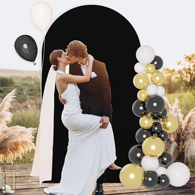 FUHSY Black Arch Cover Set of 2 Fitted Arch Covers Spandex Backdrop Covers Round Top Chiara Backdrop Stand Covers Double Sided Wedding Arch Stand Covers for Halloween Birthday Party Decor 6FT, 7.2FT
