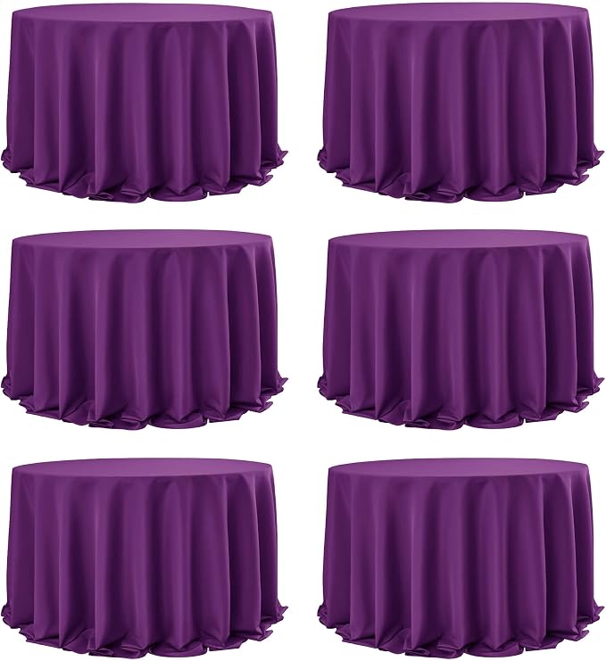 6-Pack Purple Round Tablecloths, 132 Inches, Stain-Resistant Polyester for 6-8 Ft Round Tables - Washable Table Covers for Weddings, Banquets, Birthday Parties, Events