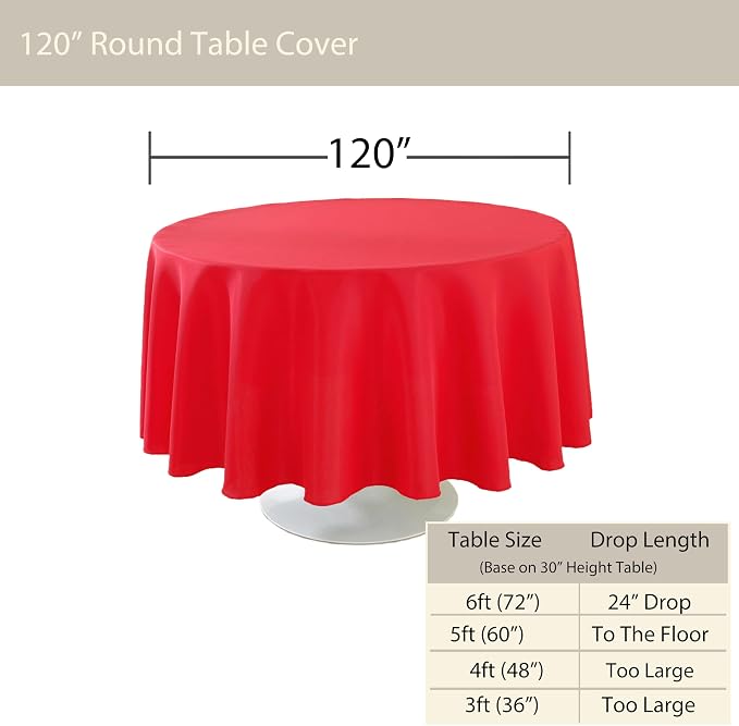 5 Pack Round Tablecloth 120 Inch Red Tablecloth, Polyester Fabric Washable Table Cloth for Home, Party, Wedding or Restaurant Use.