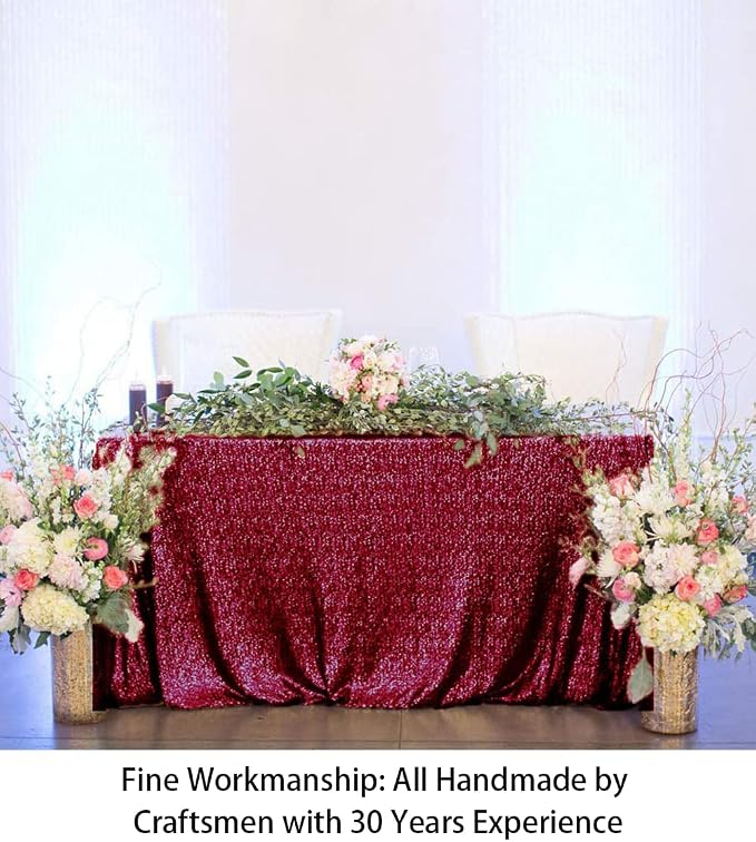 ShiDianYi Sequin Tablecloth Burgundy 50x72-Inch Sequin Table Linens Wine Rectangle Tablecloth for Wedding Decor -190222E